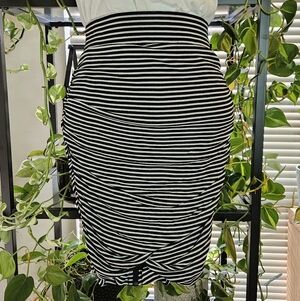 Armani Exchange Black and White Striped Tulip Pencil Skirt